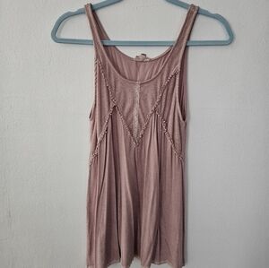 POL Dusty Rose Ribbed Lace Trim Tank Top Women's Size‎ Small Boho Chic